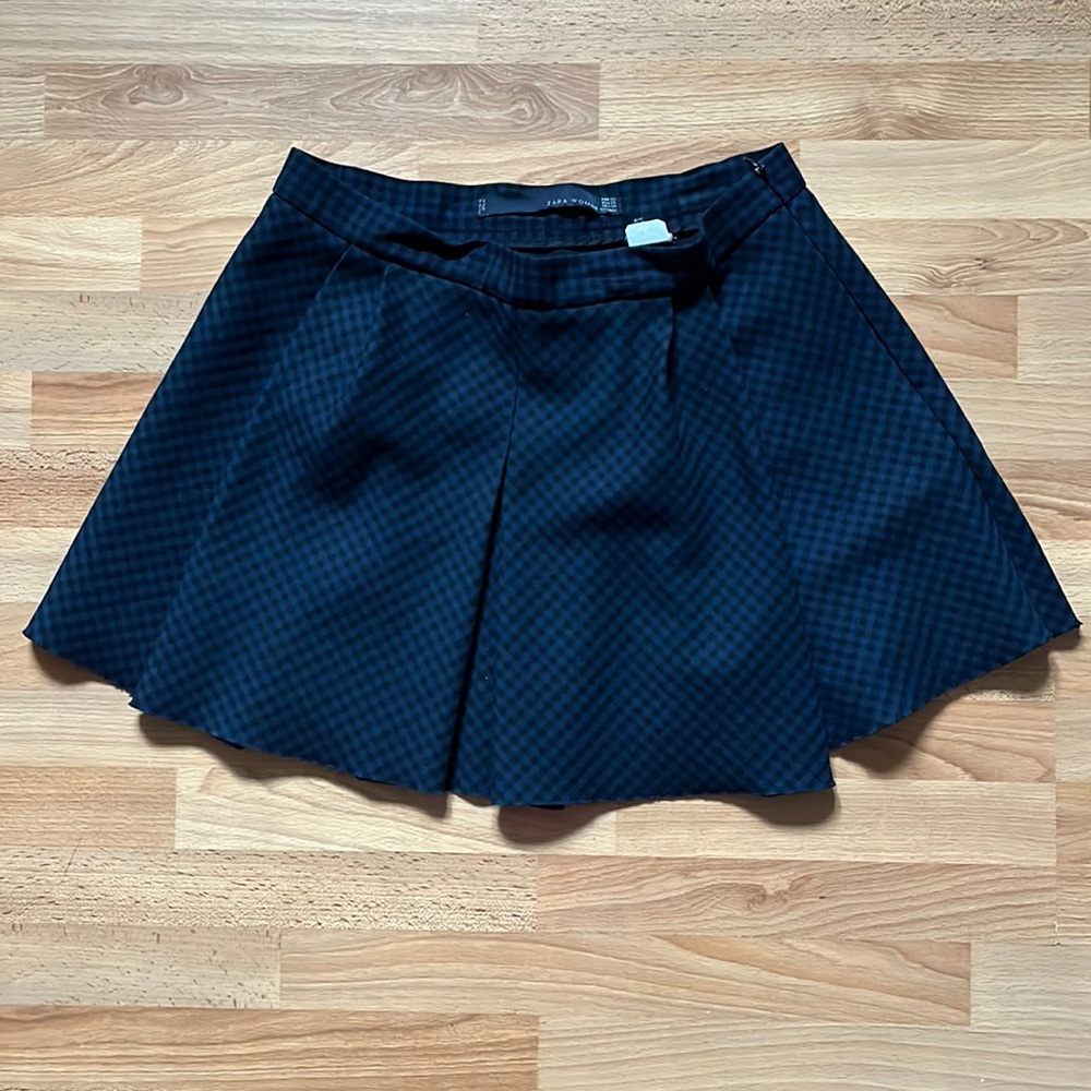 Zara Navy and Black Plaid Gingham Schoolgirl Pleated Skater Circle Skirt XS